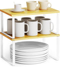 SpaceAid Cabinet Shelf Organizers 2 Pack, Kitchen Counter Rack Shelves Riser, Stackable Expandable Spice Rack, Pantry Cupboard Storage Organization (White and Natural, Short)-Ruum Studio Home