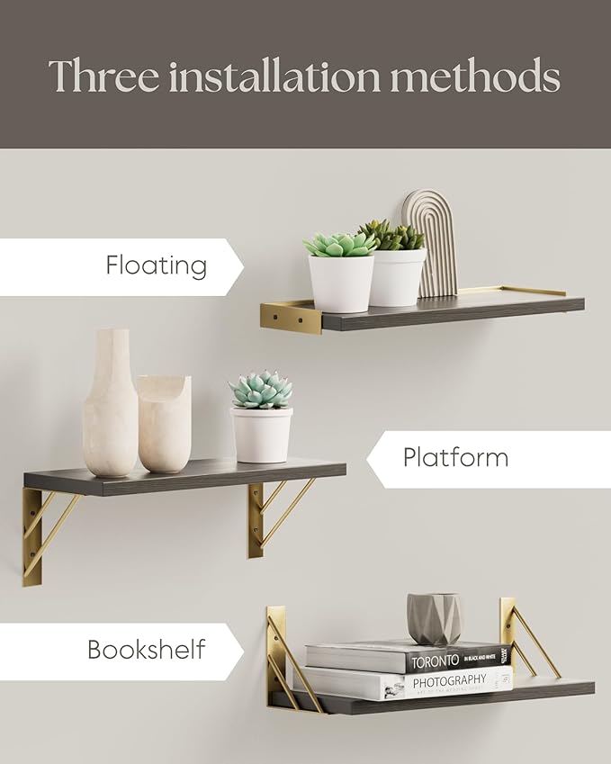 BAYKA Wall Shelves for Bedroom Decor, Floating Wall Shelves for Living Room Kitchen Storage, Wall Mounted Rustic Wood Floating Shelves for Kids Books, Corner Shelves for Bathroom, Office(Set of 3)-Ruum Studio Home