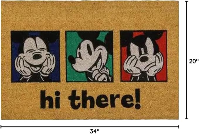 Gertmenian Disney Mouse Doormat Rug Front Door Coir Mat Welcome Home Indoor Outdoor Entryway Carpet, 2-Pack 20x34, Retro Mickey Faces/Hi There-Ruum Studio Home