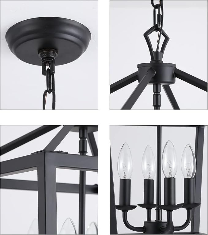 AMZASA Farmhouse Rustic Black Lantern Chandelier Hanging Light Fixture 4-Lights for Kitchen Island Dining Room Hallway Entryway Foyer UL Listed-Ruum Studio Home