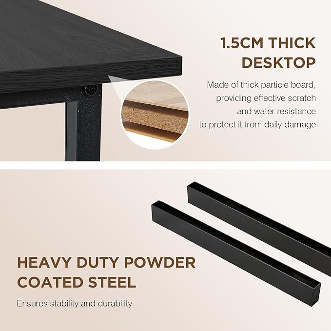 PayLessHere | 47 Inch Computer Desk | Black | Office Desk with Metal Frame, Adjustable Feet | Water-Resistant, Scratchproof Surface | Sturdy Writing Table for Home Office or Study | Pack of 1-Ruum Studio Home