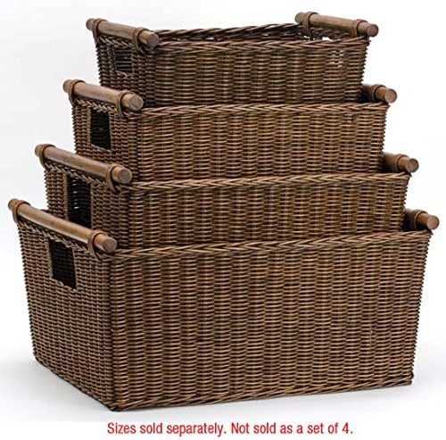 The Basket Lady Pole Handle Wicker Storage Basket, Extra Large, 20 in L x 16 in W x 10 in H, Antique Walnut Brown-Ruum Studio Home