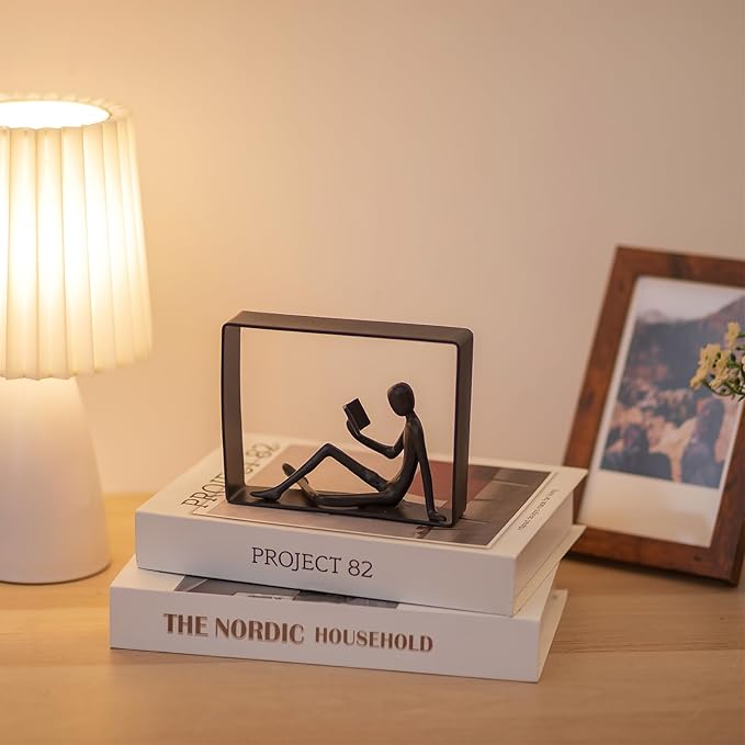 Sziqiqi Book Ends for Shelves Decorative: Cast Iron Bookends for Books Cute Statue Book Ends on Bookshelf Human Sculpture Decoration - Geometric Bookend Unique Gift for Shelves Room Office Decorative-Ruum Studio Home