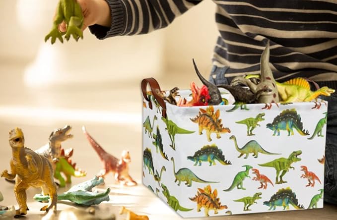 HIYAGON Rectangular Dinosaur Basket Baby Kids Storage Basket for Boys Cute Toy Box Bin Organizer Book Shelf Dinosaur Room Decor(Toy Dinosaur)-Ruum Studio Home