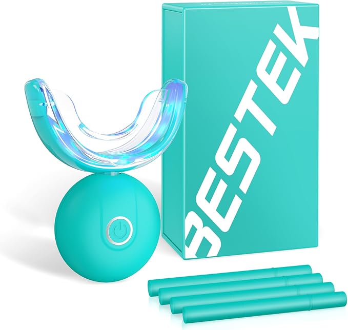 BESTEK Teeth Whitening Kit - 32X LED Teeth Whitening Light, 10 Min Fast Teeth Whitener with 4 Tubes of 35% Carbamide Peroxide Teeth Whitening Gel for Remove Coffee Wine Tobacco Teeth Stains - Blue-Ruum Studio Home