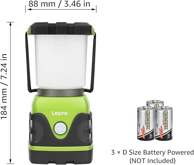 Lepro 1500LM Battery Powered LED Camping Lantern, Waterproof Tent Light with 4 Light Modes, Camping Essentials, Portable Lantern Flashlight for Camping, Emergency Light, Power Outage, Not Rechargeable-Ruum Studio Home
