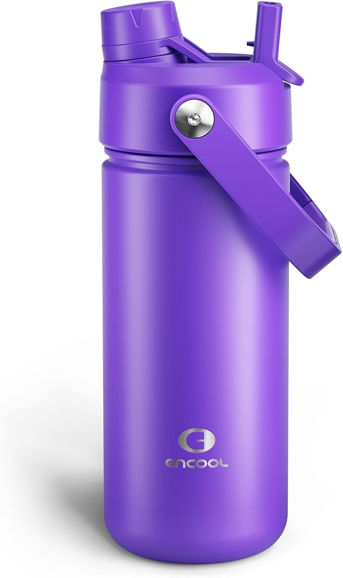 Insulated Water Bottle with Straw Stainless Steel Water Bottle, Leak-Proof, BPA-Free, Double Wall Vacuum Keeps Cold for 24 Hours for Sports, Travel, School (18 oz, Violet)-Ruum Studio Home