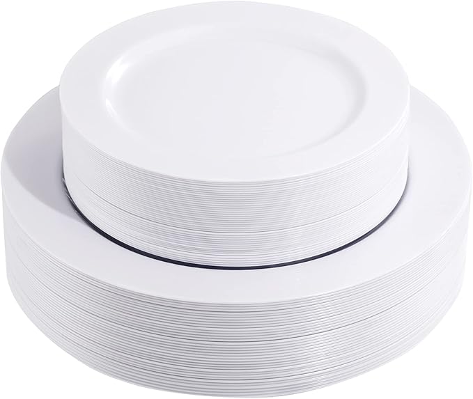 FLOWERCAT 60PCS White Plastic Plates - Heavy Duty White Disposable Plates for Birthday Party/Wedding -serve for 30 guests Include 30PCS 10.25" Dinner Plates & 30PCS 7.5" Dessert Plates for Party-Ruum Studio Home
