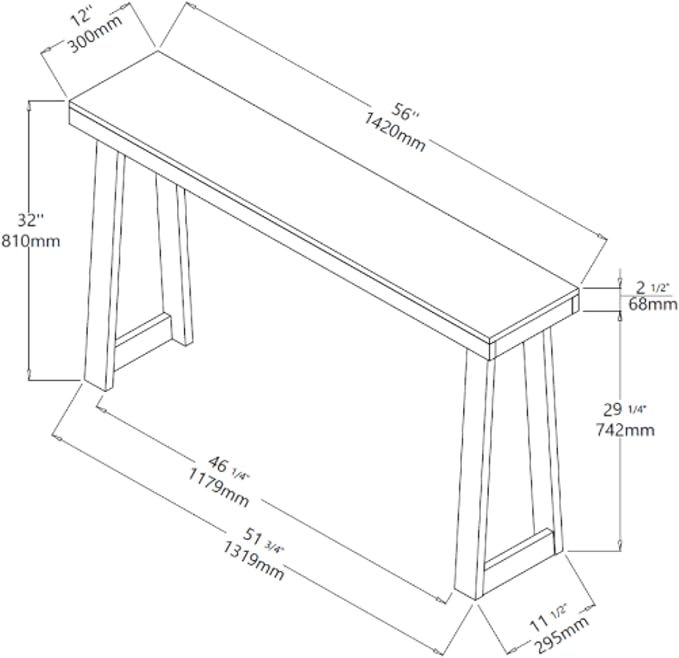 Plank+Beam Solid Wood Console Table, 56 Inch, Sofa Table, Narrow Entryway Table for Hallway, Behind The Couch, Living Room, Foyer, Easy Assembly, Blonde-Ruum Studio Home