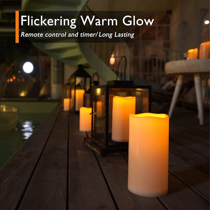 Homemory 10" x 4" Large Waterproof Outdoor Flameless Candles with Remote Control and Timer, Battery Operated Flickering LED Pillar Candles for Outdoor Larterns, Porch, Long Lasting, Set of 2-Ruum Studio Home