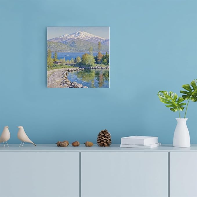 Color harmony mountain scenery blue sky lake wall painting suitable for living room natural scenery painting suitable for bedroom home decoration-Ruum Studio Home
