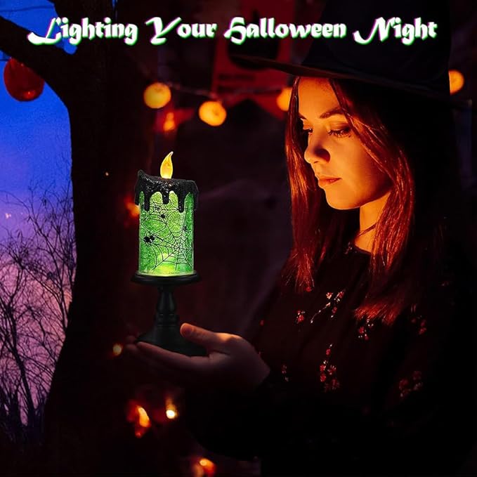 1.Halloween Snow Globe Tornado Flameless Candles Table Centerpiece for Celebration Party,Battery Operated LED Candle with 6 Hours Timer for Home Indoor Halloween Decoration (Spider)-Ruum Studio Home