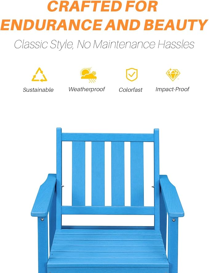 HDPE Patio Dining Set, 5-Piece Outdoor Table and Chairs with Umbrella Hole, Modern Outdoor Dining Set for 4, HDPE Outdoor Patio Furniture Dining Sets for Deck, Poolside, Porch, Sky Blue-Ruum Studio Home
