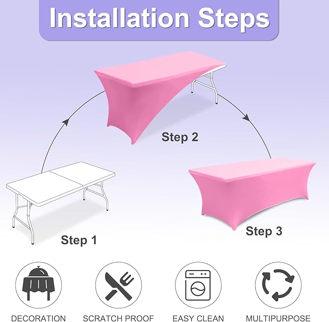 ABCCANOPY 6 FT Spandex Table Cover Stretch Fitted Wrinkle Resistant Tablecloth Reuse for Rectangular Folding Table Patry Event Wedding Banquet Protector Pink-Ruum Studio Home
