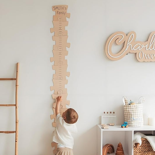 Personalized Wooden Growth Chart for Kids – Height Ruler Wall Decor for Nursery, Toddler, Baby & Family – Custom Name Growth Chart – Wooden Kids Height Measurement Ruler (Plywood)-Ruum Studio Home