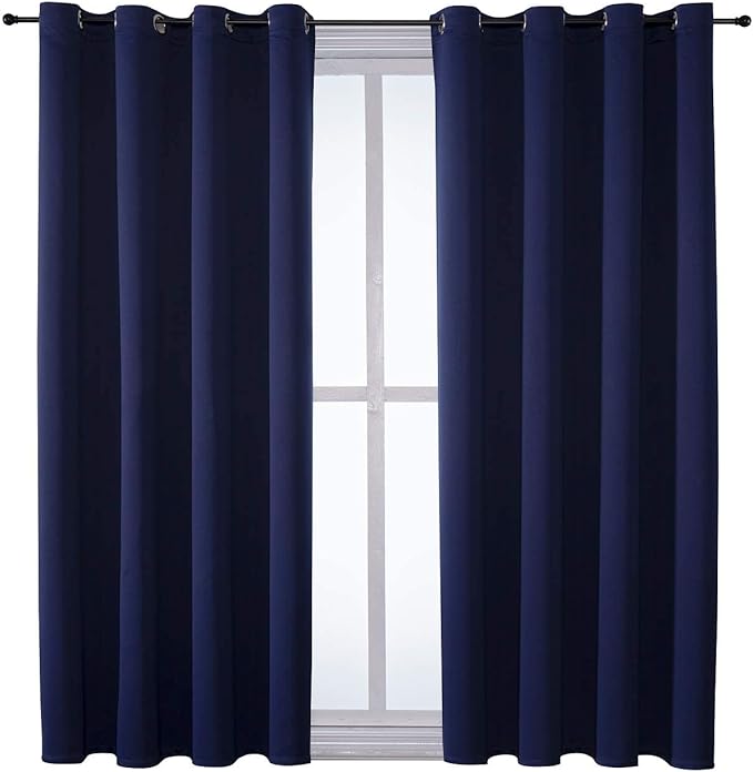ChrisDowa Grommet Blackout Curtains for Bedroom and Living Room - 2 Panels Set Thermal Insulated Room Darkening Curtains (Navy Blue, 52W x 63L)-Ruum Studio Home