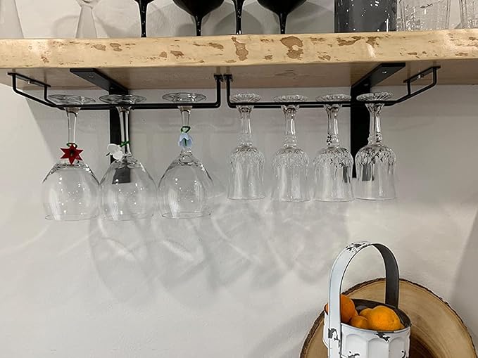 14-Inch Black Wine Glass Rack, Under Cabinet Wine Glass Holder Stainless Steel Stemware Rack - Hanging Stemware Holder for Cabinet Kitchen Bar, Set of 4-Ruum Studio Home