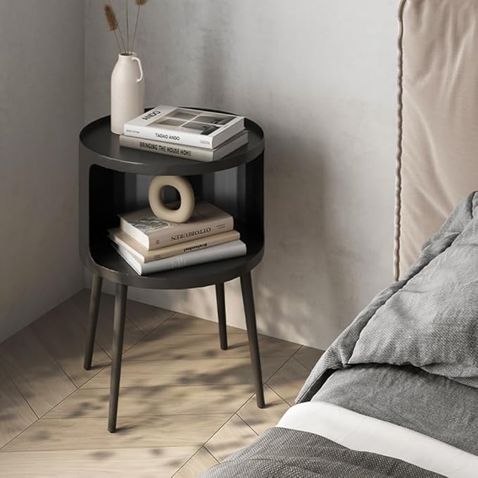 Modern Side Table,Round end Table with Open Storage,Metal nightstand,Bedside Table for Living Room,Bedroom-Ruum Studio Home