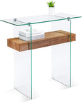 ivinta Glass Console Table with Storage, 31.5'' Modern Narrow Entryway Table for Small Space with Natural Wood Shelves for Living Room, Hallway, Foyer, Bedroom 5103 (Natural)-Ruum Studio Home