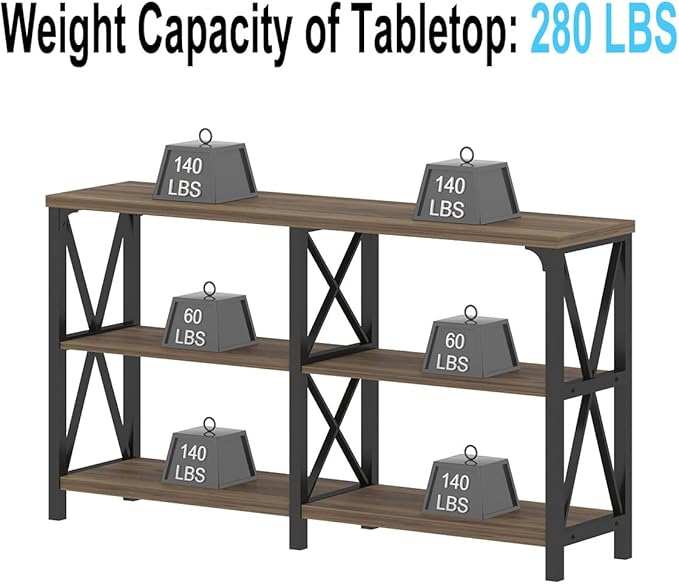 LVB Rustic Console Table, Wood Metal Entryway Table Behind Couch, Industrial Sofa Table with 3 Tier Storage Shelf, Modern Wooden Foyer Hallway Table for Entry Living Room Bedroom, Rustic Oak, 47 Inch-Ruum Studio Home