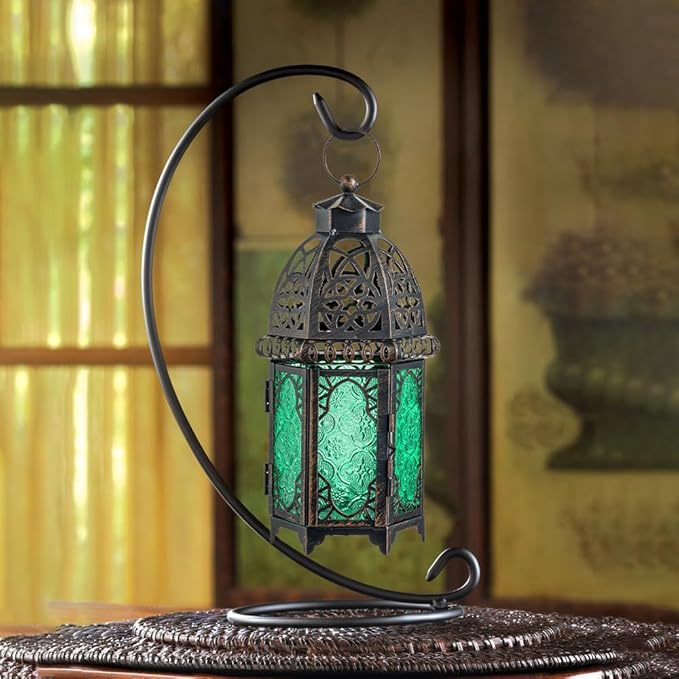 NEEDOMO Hanging Moroccan Lantern, 12.8'' Vintage Candle Holder, Metal Lanterns Decorative Indoor Outdoor, Table, Patio, Porch, Shelf, Gothic Home Decor (Green, Large Size)-Ruum Studio Home