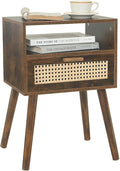 MaxSmeo Mid Century Nightstand, Rattan Side Table with Drawer, Wood Modern Bedside Table for Bedroom, Living Room and Small Spaces (Rustic Brown)-Ruum Studio Home