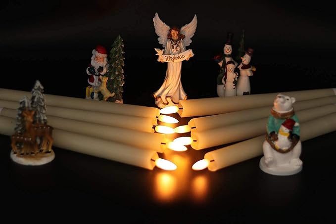 GenSwin Flameless Flickering Taper Candles with 2 Remote Controls and Timer, Real Wax 3D Wick Light Window Candles Battery Operated Pack of 8, Christmas Home Wedding Decor(Ivory, 0.78 X 9.64 Inch)-Ruum Studio Home