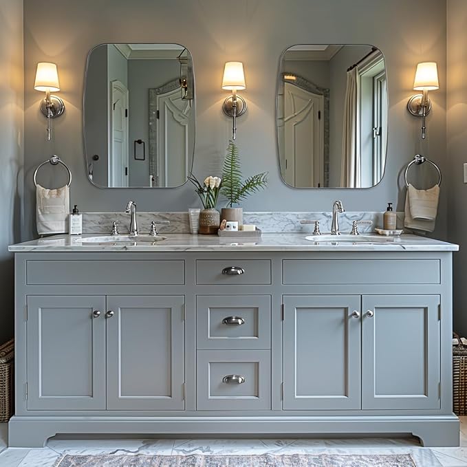 ANDY STAR Chrome Oblong Mirror, 32x40 Inch Polished Chrome Oval Mirror for Bathroom with Stainless Steel Metal Frame, Wall Mouned for Bathroom, Living Room, Entryway-Ruum Studio Home