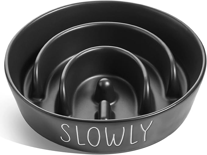 Slow Feeder Dog Bowl - Ceramic 3 Cup Puzzle Maze for Medium & Large Breeds, Puppies & Fast Eaters, Pet Food Dish Black-Ruum Studio Home