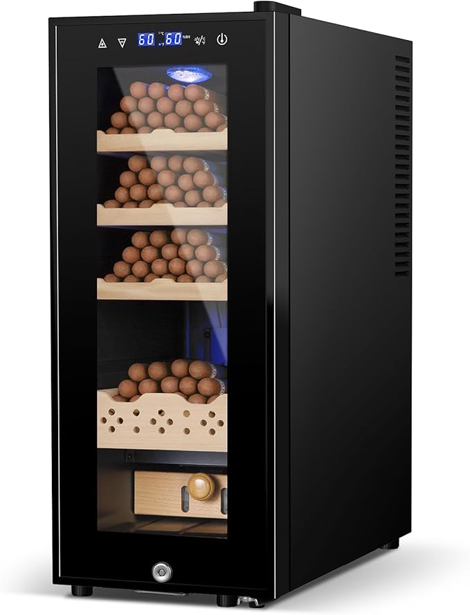 Cigar Electric Humidor, 35L 250 Counts Large Capacity Thermostatic Electric Cigar Cooler Cabinet with Digital LED Screen, Safety Lock,Smart Humidity & Temp Control, Gifts for Men-Ruum Studio Home