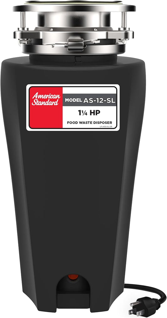 American Standard 10-US-AS-12-SL Garbage Disposal Anti-Jam Stainless Steel Food Waste Grinding System, Slim Line, 1.25 HP, Black-Ruum Studio Home