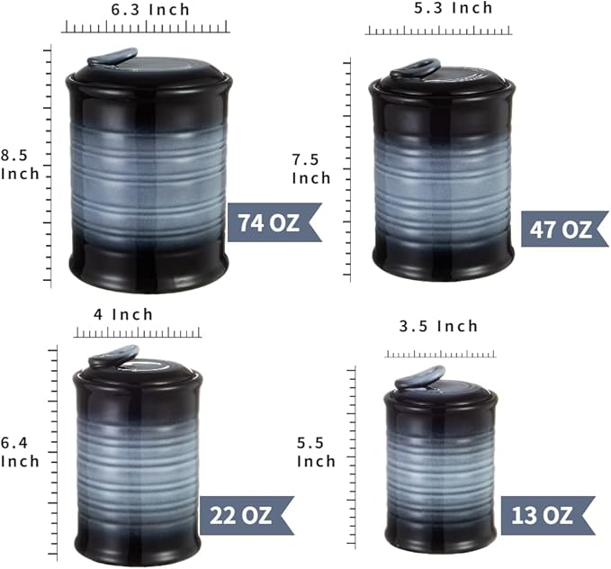 Nihow Ceramic Food Storage Jar Sets: Container with Air Tight Ceramic Lid for Flour/Sugar/Rice/Coffee/Cookies/Candy - Seal Damp-proof Canister for The Kitchen - Set of 4 (Gray)-Ruum Studio Home