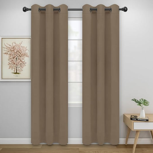 Easy-Going Blackout Curtains for Bedroom, Solid Thermal Insulated Grommet and Noise Reduction Window Drapes, Room Darkening Curtains for Living Room, 2 Panels (34x72 in, Camel)-Ruum Studio Home