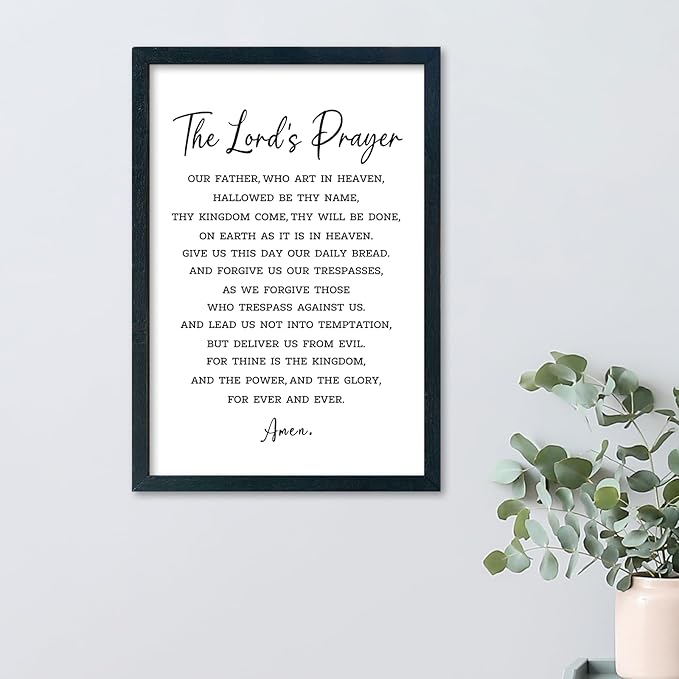 LuZhiQiang The Lords Prayer Wall Decor 16"×11" Our Father Prayer Bible Verse Sign Wood Framed Wall Hanging Art (Black)-Ruum Studio Home