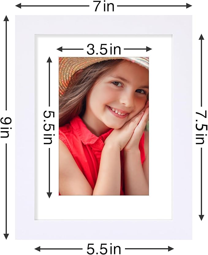 Vittanly 6x8 Picture Frames Set of 9, Shatter Resistant Plexiglass, Display 4x6 Pictures with Mat or 6x8 without Mat, Photo Frames for Wall or Tabletop, Engineered Wood, White-Ruum Studio Home
