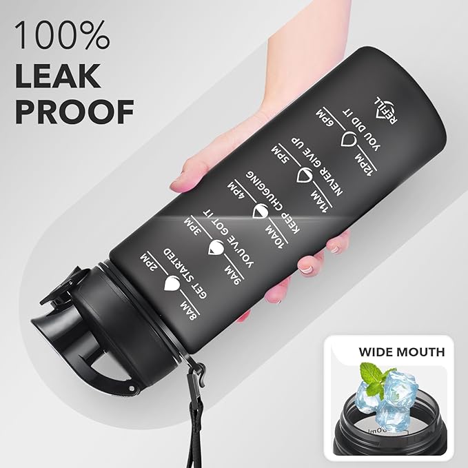 Enerbone Water Bottle, Leakproof BPA & Toxic Free, Motivational Water Bottle with Times to Drink and Straw, Fitness Sports Water Bottle with Strap for Office, Gym, Outdoor Sports-Ruum Studio Home