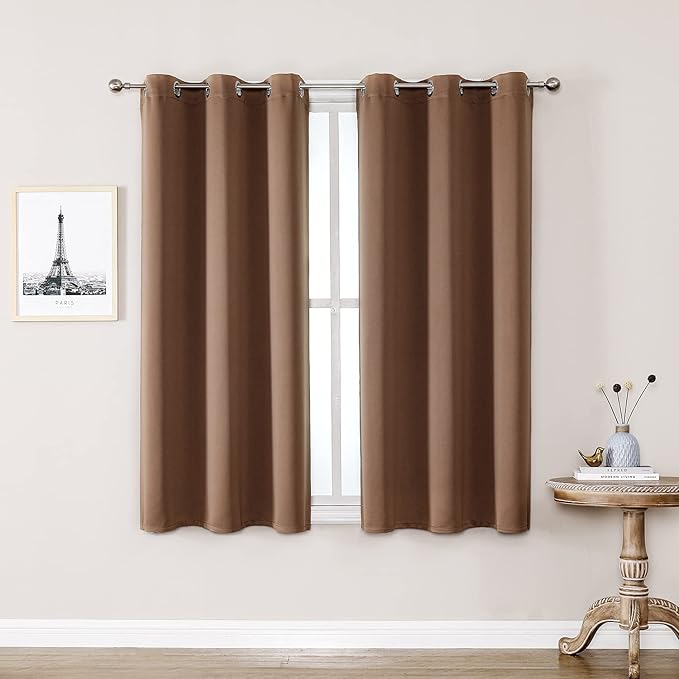 ChrisDowa Small Window Curtains 50 inches Long for Bedroom - Grommet Short Thermal Insulated Room Darkening Curtains for Kitchen (2 Panels, Cappuccino, 29 x 50 Inch)-Ruum Studio Home
