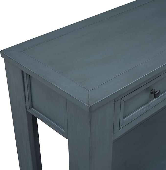Solid Wood Console Table, Long Sofa Table Entryway Table with 4 Drawers and Bottom Shelf for Hallway Living Room Couch Table,Fully Assembled (63" Navy)-Ruum Studio Home