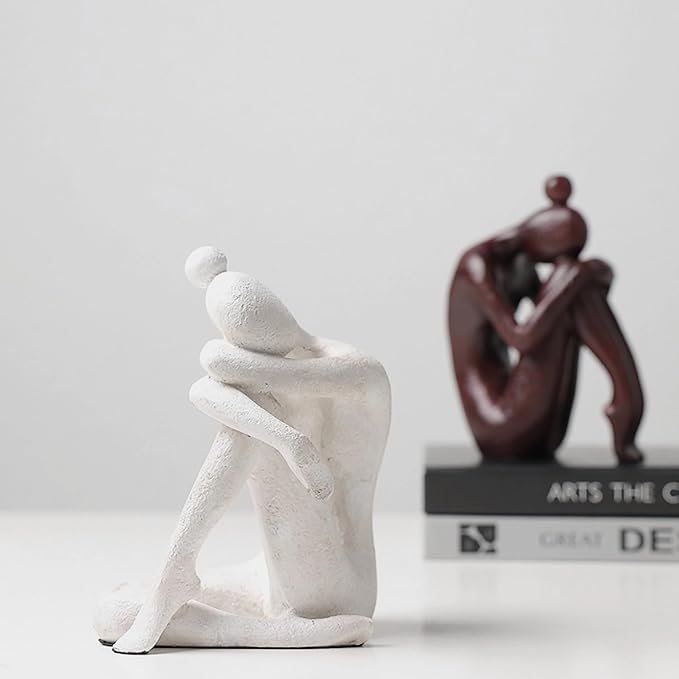 Decorative Bookends for Shelves, Unique Book Ends for Home Office Decor, Meditation Girl Statue Book Stopper for Bookshelf Decor, Modern Abstract Aesthetic Decoration White & Brown-Ruum Studio Home
