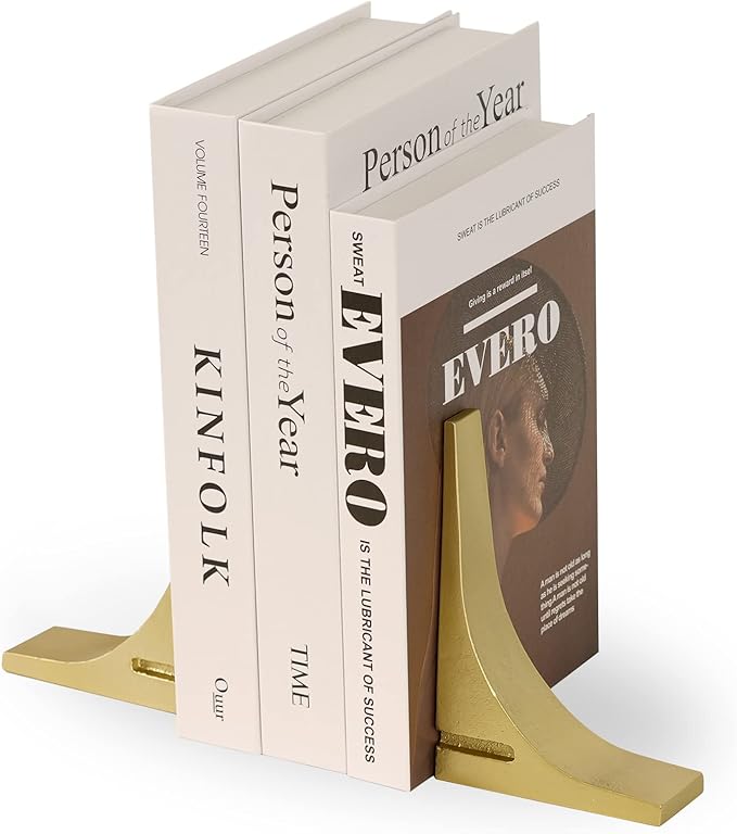 Ambipolar Gold Cast Iron Bookends, Sharp Triangle Theme, Decorative Bookends for Living Room, Office, Desktop, Bookshelves Decor, Bookends for Heavy Books-Ruum Studio Home