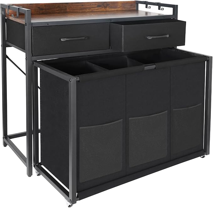 Rolling Laundry Sorter with wheels, Laundry Hamper 3 Section with shelf - 3 × 10.5 Gal (120L) Capacity, Laundry Basket with Drawers for Clothes-1 Storage Shelf, Laundry Organizer for Laundry Room-Ruum Studio Home