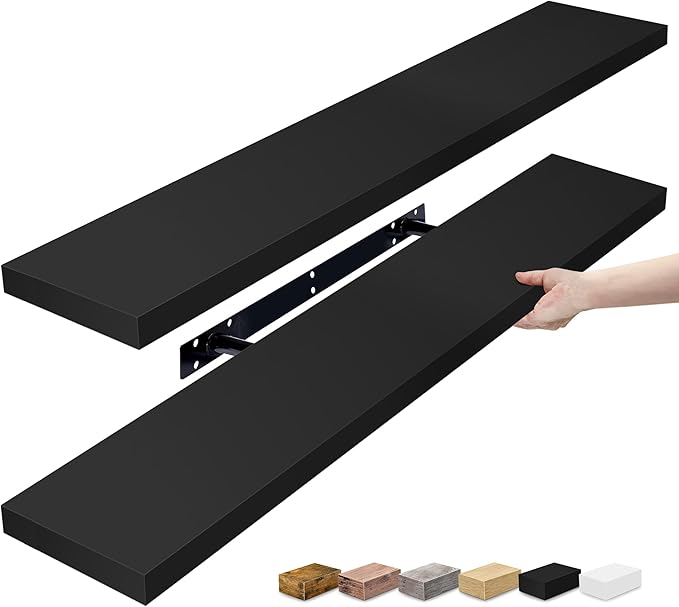 Sorbus Floating Shelves for Wall - 35 Inch Long Bathroom Shelves, Wall Decor for Bedroom, Kitchen, Living Room & Book Storage - Mounted Floating Shelf with Invisible Brackets (Black, 2 Pack)-Ruum Studio Home