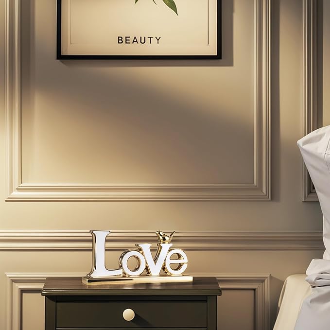 Love Sign Decoration - White & Gold Modern Bird Sculpture Statue, Personalized Love Decor for Living Room, Bedroom, Desktop-Ruum Studio Home