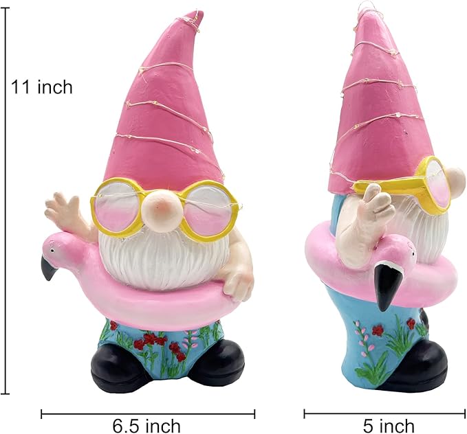 BAYN Garden Gnome Statues Outdoor Decor, Solar Powered Outdoor Gnome with Flamingo Swimming Decorative Yard Garden Lights Art Gifts with 11 Warm White LEDs-Ruum Studio Home