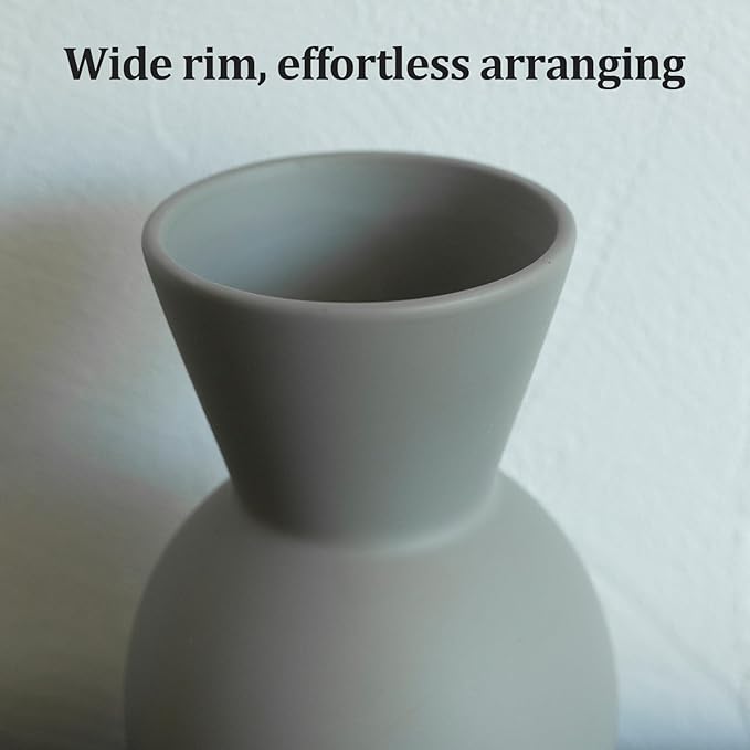 Fake Flowers in Vase for Centerpieces, Faux Flowers in Modern Ceramic Vase Set of 3 with 8 Artificial Autumn Chrysanthemums Home Decor-Ruum Studio Home