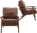 HNY Mid Century Arm Chairs Set of 2, Retro Accent Armchair with Wood Frames & Faux Leather Upholstered Removable Cushions, Leisure Reading Chair Slipper Chair for Living Room Bedroom, Brown-Ruum Studio Home