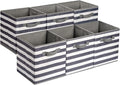 Amazon Basics Cube Organizer Storage Bins Handles, Collapsible Fabric, Pack of 6, 13"x13"x13", White/ Light Grey Stripe-Ruum Studio Home