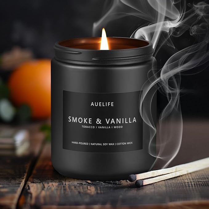 2 Pack Men Candles | Smoke & Vanilla + Vintage Leather - Scented Candles for Men - Masculines Candle - Soy Candle for Home Scented, Man Gifts, Black Jar - 7oz-Ruum Studio Home