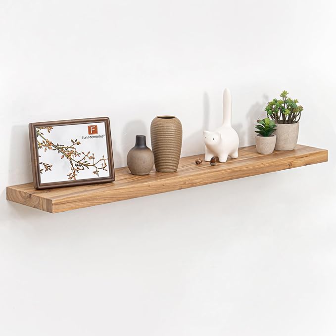 Floating Shelves for Wall, 42" Flat Edge Solid Elm Wood Floating Shelf, Wall-Mounted Display Shelves with Invisible Heavy-Duty Metal Bracket, Floating Shelf for Living Room Kitchen, Natural-Ruum Studio Home
