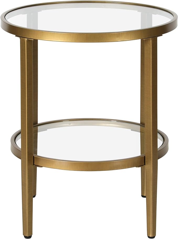 Henn&Hart 20" Wide Round Side Table with Glass Shelf in Antique Brass, Table for Living Room, Bedroom-Ruum Studio Home